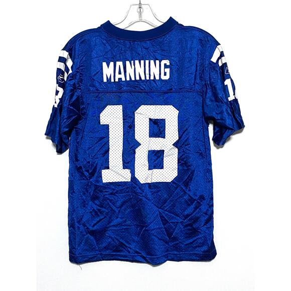 VTG Reebok Peyton Manning 18 Indianapolis Colts NFL Blue Jersey Boys L 14-16 - Picture 1 of 7